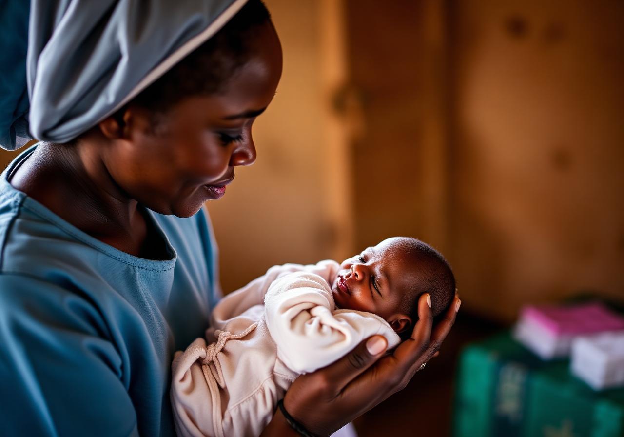 A nurse caring for a newborn